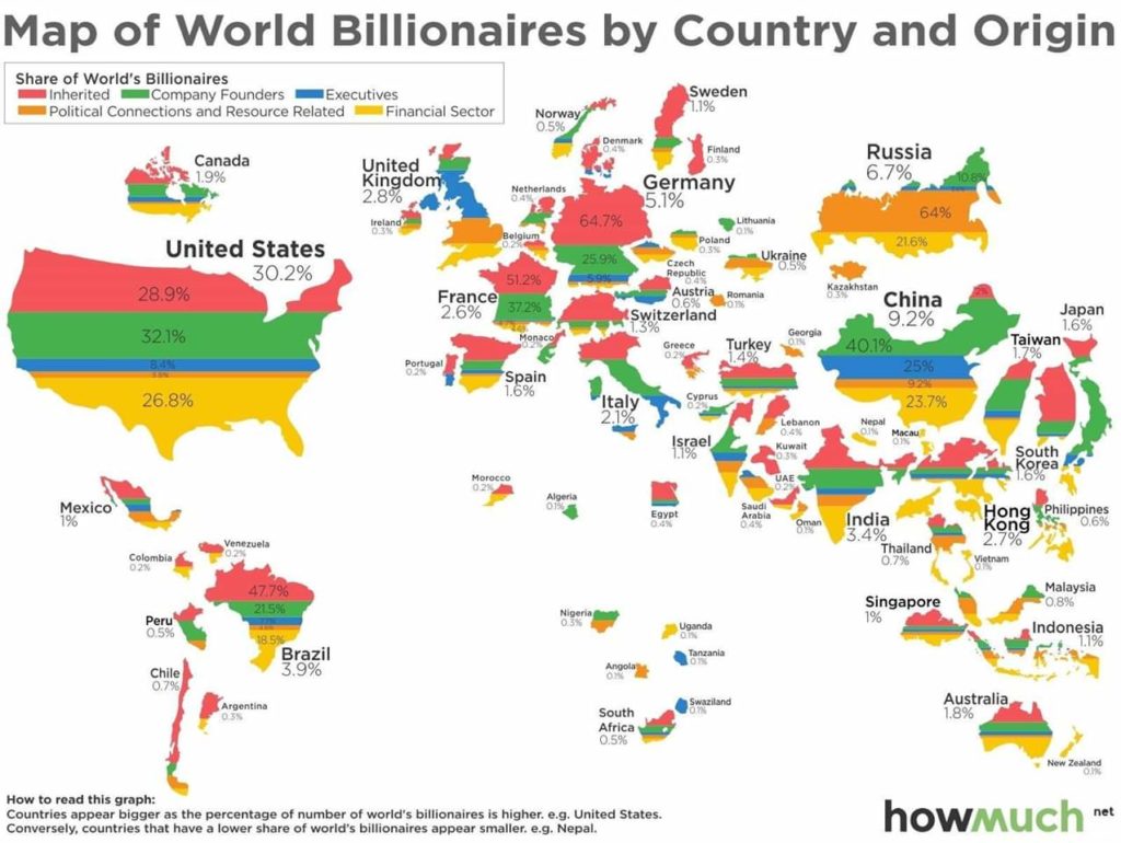 Map of World's Billionaires by Country and Origin